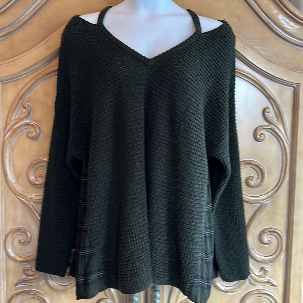Olivia Sky shaker sweater with flannel accents